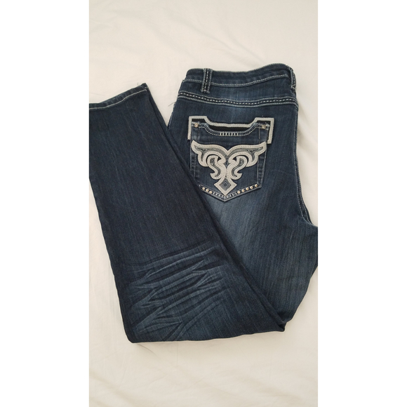 Sizzle Wash Jeans Embroidered Pockets White Trims Sz 18 Women's Dark Blue Jeans - Picture 4 of 10